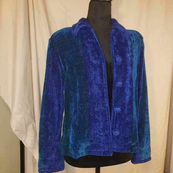 Women's Lynn Yarrington Blue & Green Textured Jacket -S/M - Picture 1 of 5